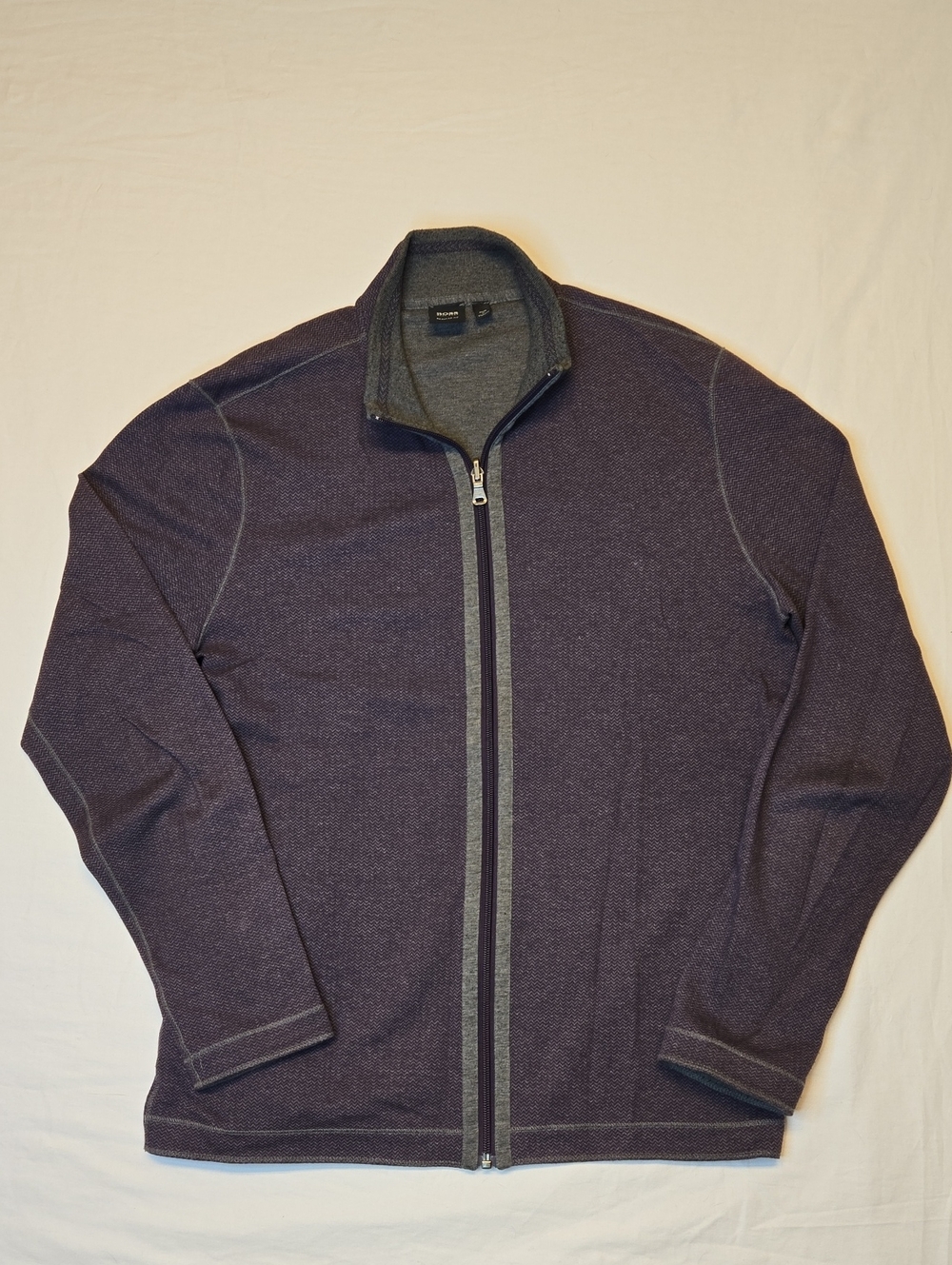 Hugo Boss Purple & Gray Full Zip Collar Cotton Blend Sweater Jacket